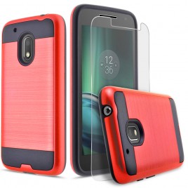 Motorola Moto G4 Play Case, 2-Piece Style Hybrid Shockproof Hard Case Cover with [Premium Screen Protector] Hybird Shockproof And Circlemalls Stylus Pen (Red)